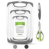 Rottogoon Cutting Boards for Kitchen, Plastic Chopping Board Set of 5 with Non-Slip Feet and Deep Drip Juice Groove, Easy Grip Handle, BPA Free, Non-porous, Dishwasher Safe