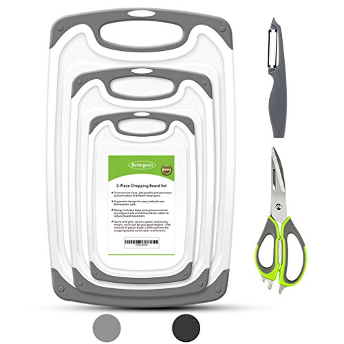 Rottogoon Cutting Boards for Kitchen, Plastic Chopping Board Set of 5 with Non-Slip Feet and Deep Drip Juice Groove, Easy Grip Handle, BPA Free, Non-porous, Dishwasher Safe