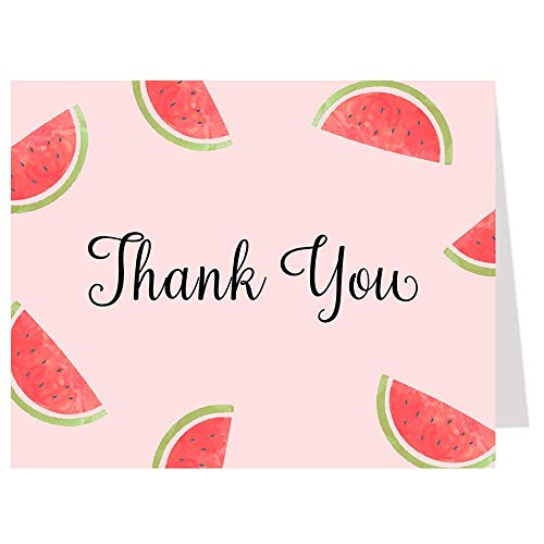 Watermelon Thank You Cards Baby Shower Thanks Thank You Notes BabyQ BBQ Folding Notes Birthday Party Celebration Fruit Juicy Girls It's A Girl Pink Green Red (50 count)