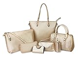 Hoxis Pack of 7 Bags Women Multi-purpose Classic Design Patent Purse Leatherette Shoulder Handbag(1Plaid Gold)
