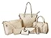 Hoxis Pack of 7 Bags Women Multi-purpose Classic Design Patent Purse Leatherette Shoulder Handbag(1Plaid Gold)