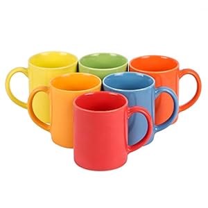 Anwaliya Galileo Series Ceramic Coffee Mugs – 6 Pieces, Round Multi Colour, 250 ML