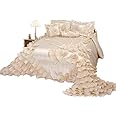 OctoRose Royalty Oversized Cream Wedding Bedding Bedspread | Cute Bed Set for Queen Size (102x110) | 5-Piece Set with 2 Pillow Sham, 1 Square Pillow, and 1 Neck Roll