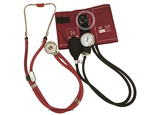 EMI Burgundy 330 Sprague Rappaport Stethoscope and Aneroid Sphygmomanometer Manual Blood Pressure Set Kit