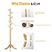 Vlush Free Standing Rack, 8 Hooks Wooden Hanger Holder Enterway Hall Tree with Solid Rubber Wood Base for Coat, Hat, Clothes, Scarves, Handbags, Umbrella-White