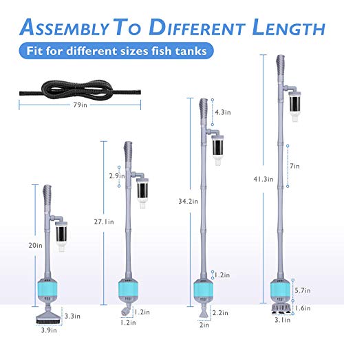 hygger 360GPH Electric Aquarium Gravel Cleaner, 5 in 1 Automatic Fish