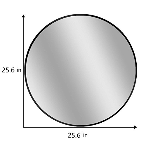 Simmer Stone 25.6" Wall Mount Round Mirror, Modern Decorative Metal Framed Mirror, Black