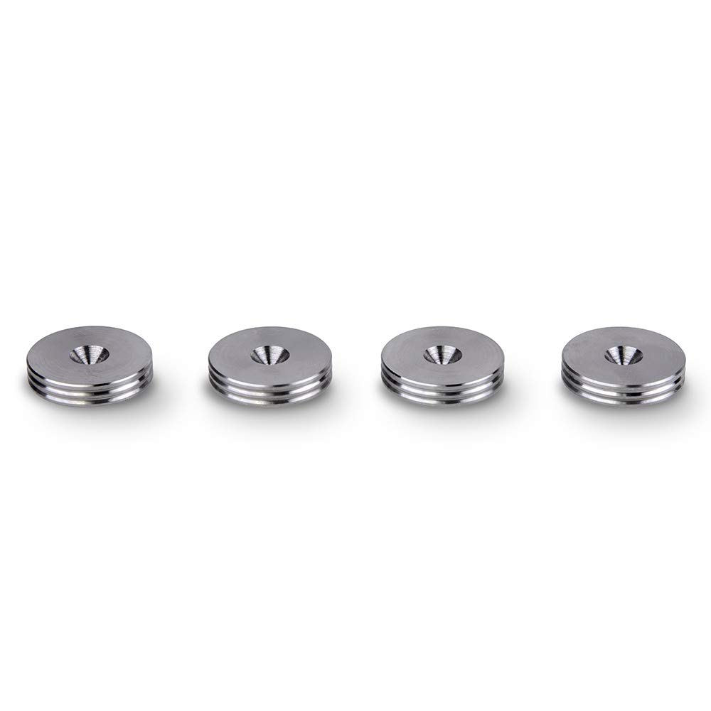 PrecisionGeek® Slim Speaker Spike Pads – Isolation Pads with Decorative Grooved Edge for HiFi Speakers, Subwoofers & Speaker Stands (Ø20 mm – Stainless Steel – Pack of 4)