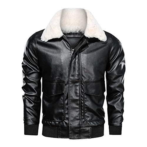 LUCAMORE Men's Leather Jacket Motorcycle Windproof Shearling Suede Stand Collar Zipper Outwear Coat Top Blouse M-4XL Black