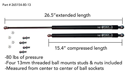 2 Truck Upfitters 26.5" Gas Props for Snuglid SL & F2 Pickup Truck Shortbed Tonneau Covers (26.5" extended, 15.4" compressed, 80 lbs of pressure ea) MEASUREMENT REQUIRED! Incl 4 ball mounts and nuts!