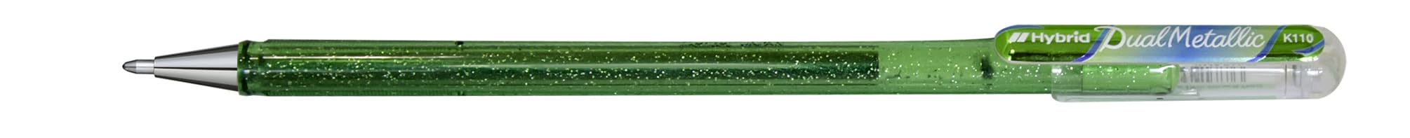 Pentel K110 Hybrid DualMetallic Gel Rollerball, 1.0mm Tip, Light Green/Metallic Blue & Red (Pack of 12)