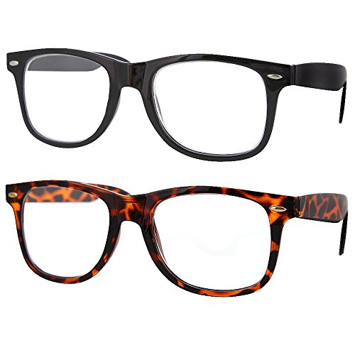 2 Pack High Magnification Reading Glasses Strong Power Readers - 4.00-6.00 Black and Tortoise /+5.00
