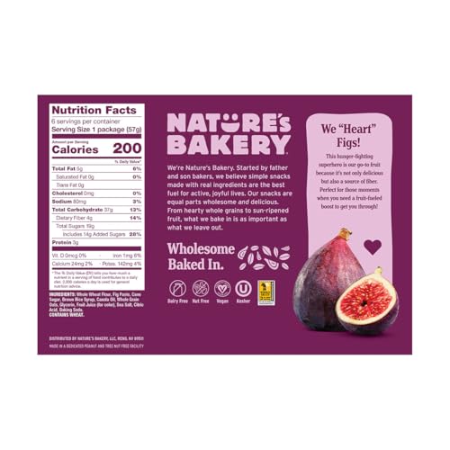 NATURE’S BAKERY WHOLE WHEAT FIG BARS, ORIGINAL FIG, REAL FRUIT, VEGAN, NON-GMO, SNACK BAR, 1 BOX WITH 6 TWIN PACKS (6 TWIN PACKS)