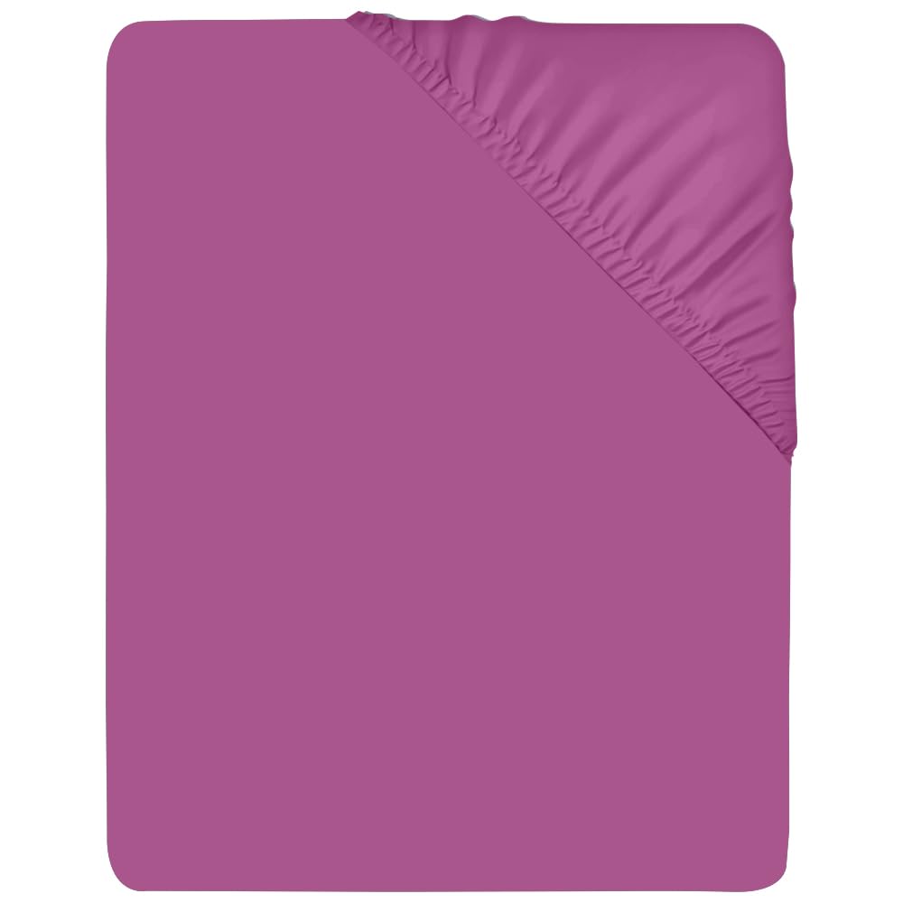 West Midlands Homeware Single Fitted Sheet Soft Brushed Microfibre Fabric Bed Sheets Extra Deep Pocket Shrinkage & Fade Resistant Deep Fitted Sheets Breathable Washable, Purple
