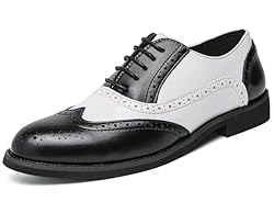 HuitJours Men Black White Oxford Gatsby Lace up