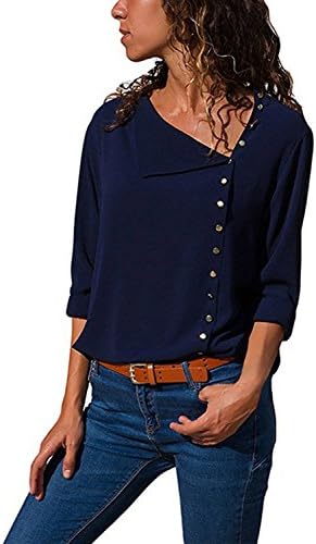 VIENJOY Womens Casual Chiffon Long Sleeve Button Blouse Tops