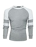 Allegra K Men Long Sleeve Crew Neck Contrast Color Casual T-Shirts Light Gray L