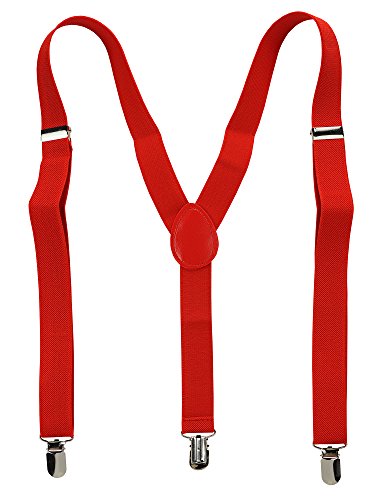 NYFASHION101 Unisex Elastic Adjustable Trouser Braces Y Back Suspenders, Red