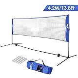 amzdeal Badminton Net - Portable Net for Kids Volleyball, Tennis, Pickleball, Adjustable Height 34”-61”, Easy Setup Nylon Sports Net with Carry Bag, for Outdoor/Indoor Court, Backyard, Beach, 14Ft