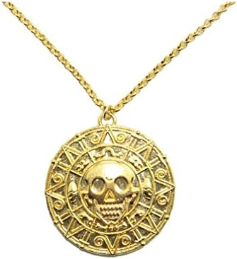fashion quake Movie Serries Vintage Pirates of the Caribbean Aztec Skull Coin Pendant Necklace, Coin Necklace for Boys,Girls 16"