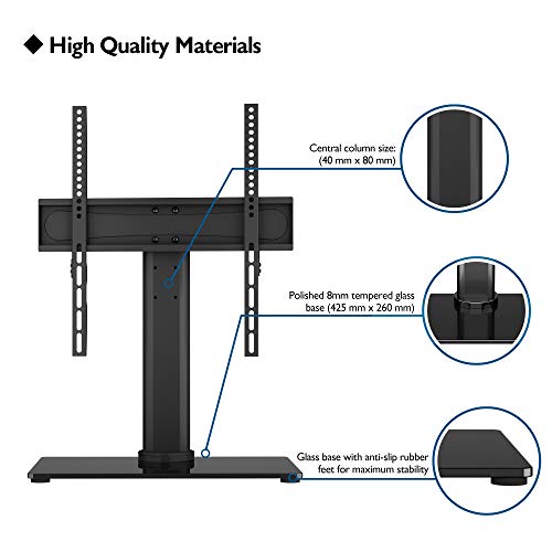 1home Table Top Pedestal TV Stand with Bracket for 26-55" LED LCD Screens Swivel & Height Adjustment - 8mm Tempered Glass Base with Anti-Slip Feet - Max VESA 400x400mm - Thumbnail 3