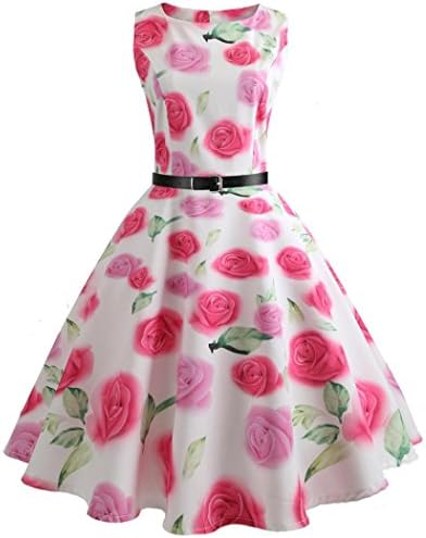 Twinsmall 2019 Womens Classy Audrey Hepburn 1950s Vintage Rockabilly Swing Tea Dress with Belt