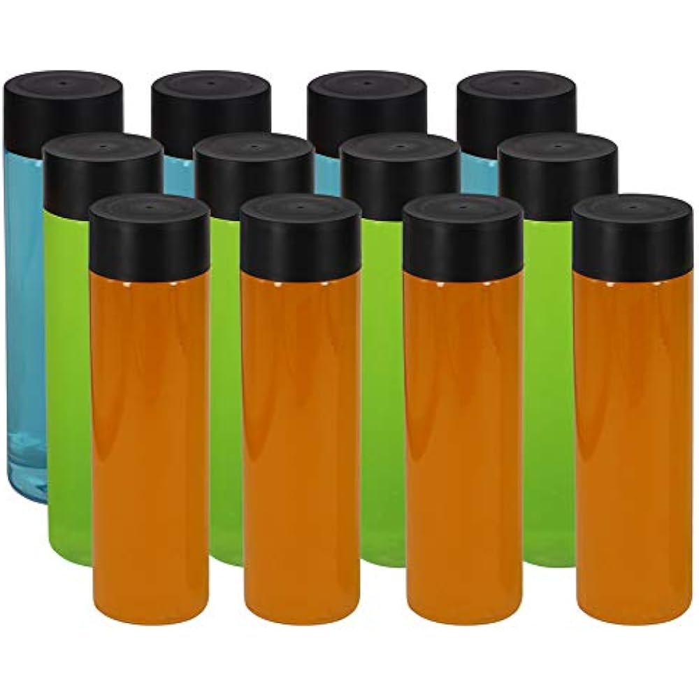 12 Pack 13.6 OZ (400 Ml) Clear PET Plastic Juice Bottles Black Lids