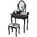 Giantex Vanity Set with Oval Mirror and Cushioned Stool, Wood Dressing Table with Drawers Storage Shelf, Bedroom Bathroom Makeup Table with Rotatable Mirror for Girls Women (Black, 1 Drawer)