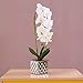 White Artificial Phaleanopsis Arrangement with Vase Decorative Orchid Flower Bonsai Table Centerpiece with Chrome plated flowerpot