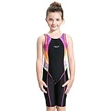 Peacoco Girls' Solid Splice Athletic One-Piece Swimsuits Racerback Competitive Legsuit