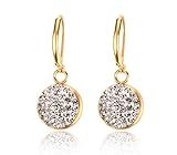 Vnox Jewelry Stainless Steel Gold Plated White Rhinestone Round Drop Dangle Earring for Women