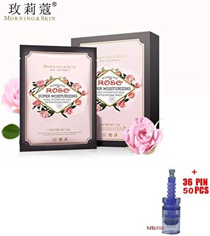 Morning Skin Super Moisturizing Bulgarian Damascus Rose Hydrating Oxygenated Face Masks 25ml x 6 Pieces/Box &amp; Dr. Pen A6 Cartridges 50PCS (Rose Face Masks + 36N Cartridges, Blue)