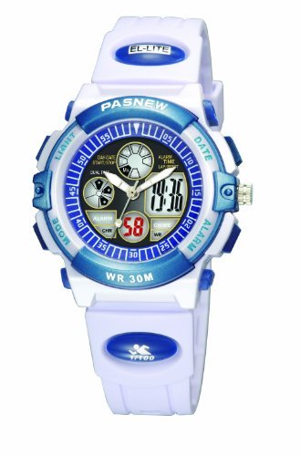 30m Water-proof Digital-analog Boys Girls Sport Digital Watch with Alarm Stopwatch Chronograph (Child) 6 Colors (White)