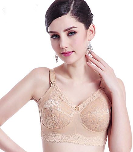 JLF Women's Anti-droop Embroidery Lace Breast-fedding Bra Wireless Ultra Light Thin Bra