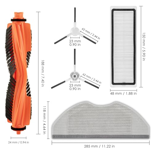 (12pcs) S40C Replacement Compatible with Xiaomi S40C Robot Vacuum Cleaner, 1 Roller Brush, 4 HEPA Filters, 3 Cleaning Pads, 4 Side Brushes, Accessories Set