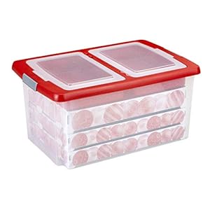 Sunware Nesta Kerstdoosje met dienbladen voor 92 kerstballen, Glitter-zilverrood, 51 liter