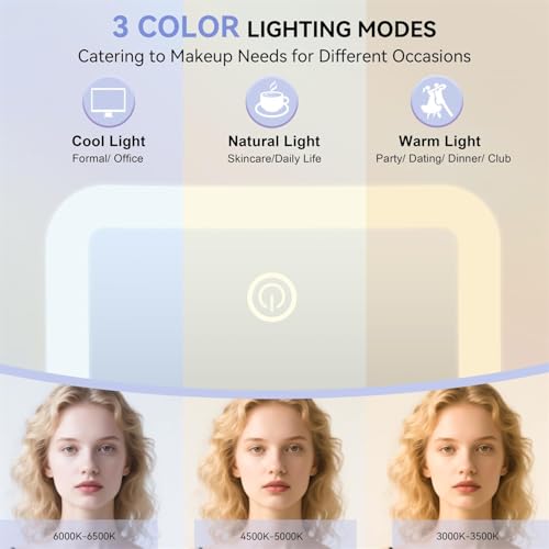 Auxmir 30X Rechargeable Magnifying Mirror, Makeup Mirror with 3 LED Light Colours, Adjustable Brightness Powerful Suction Cup, Bathroom Cosmetic Mirror