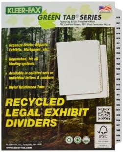 Kleer-Fax Letter-Size Index Dividers, Collated Numbered Sets, Side Tab, 1/25th Cut, 1 Set per Pack, White, 926-950 (91938)