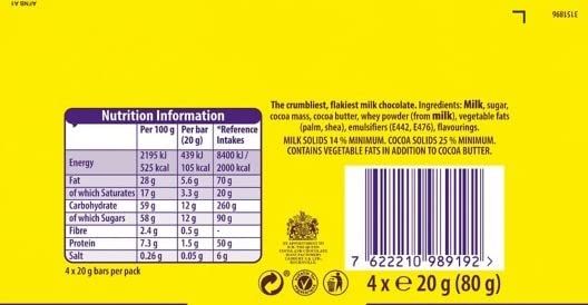 ORIGINAL CADBURY CANDY BAR FLAKE CHOCOLATE IMPORTED FROM THE UK ENGLAND, 0.08 KILOGRAMS