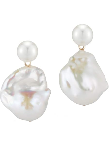 Mateo New York Duality Pearl Earrings in 14K Yellow Gold with freshwater pearls