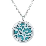 Jenia Tree of life Essential Oil Diffuser Necklace - Aromatherapy Pendant Stainless Steel Locket Fragrance Jewelry for Women, Kids, Child, Men, Teen Girls Gifts