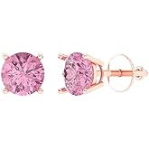 14K Rose Gold Simulated Pink Diamond Stud Earrings with Screw back - Hypoallergenic, 2 cttw - Minimalist Women's Fine Jewelry