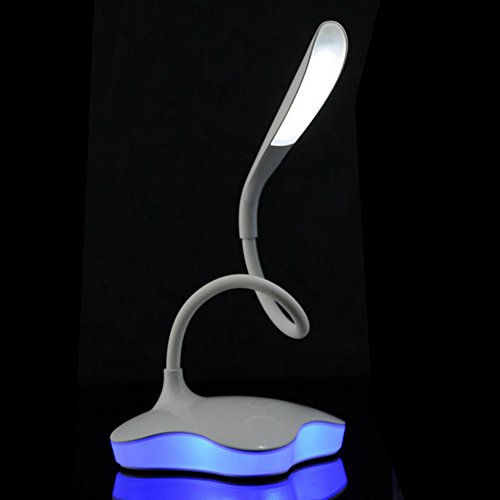 AENMIL New Clover Creative 18 LED Eye Protection Desk Lamp USB Charging 3 Level Adjustable Brightnes Bedside Reading Table Light for Kids Children - White + blue nightlight