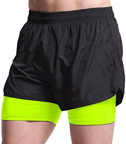 BigRabbit Gym Men's Workout Shorts 2 In 1 Running Shorts With Pockets(Green£¬US S/CN M)