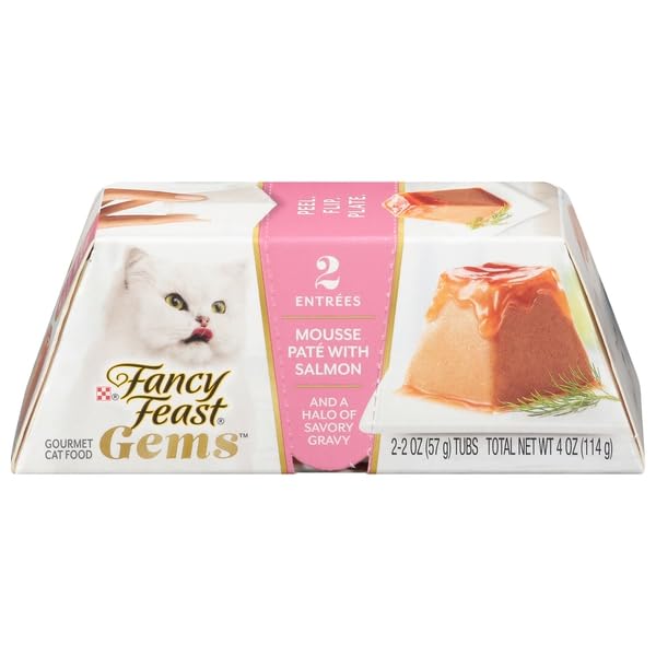 FANCY FEAST CAT FOOD, GOURMET MOUSSE PATE WITH SALMON CAT FOOD, 4 OUNCE