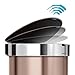 simplehuman 45 Liter / 12 Gallon Stainless Steel Semi-Round Sensor Can, Touchless Automatic Trash Can, Rose Gold Stainless Steel