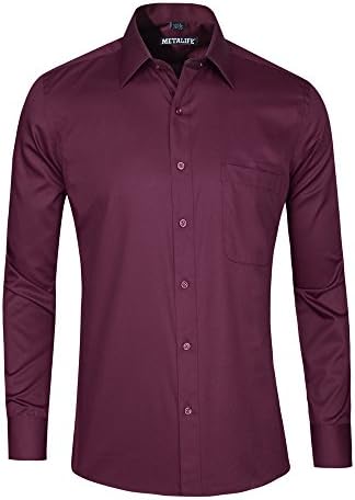 METALIFE Men's Handcrafted Non Iron Dress Shirts Burgundy 16.5(32/33)