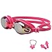 Tinted Adult Swim Goggles - Antifog Mirrored Lens Swimming Goggle,Leak Proof with S,M,L Size Nose Bridge,Comfortable for Adults,Men,Women,Youth,Kids 12 + EarPlugs + Nose Clips (Pink)