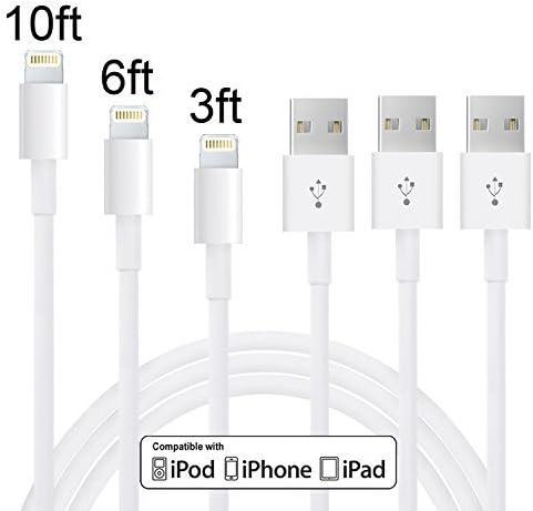 Wecharge(TM) 3 Pack 3FT+6FT+10FT Assorted Lengths 8 Pin Lightning Cable Charging Cord for iPhone, White