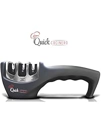 Knife Sharpener By Quick Cocinero - Professional Kitchen Knife Sharpening System with Tungsten Diamond Sharpener - Designed for Straight Edge Blades, Ceramic, Steel and outdoor Knives - Black